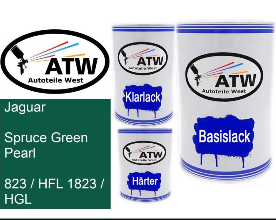 Jaguar, Spruce Green Pearl, 823 / HFL 1823 / HGL: 500ml Lackdose + 500ml Klarlack + 250ml Härter - Set, von ATW Autoteile West.